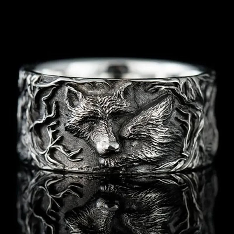 Vintage Silver Plated Wolf Head Ring – Punk Style Sizes 6–10