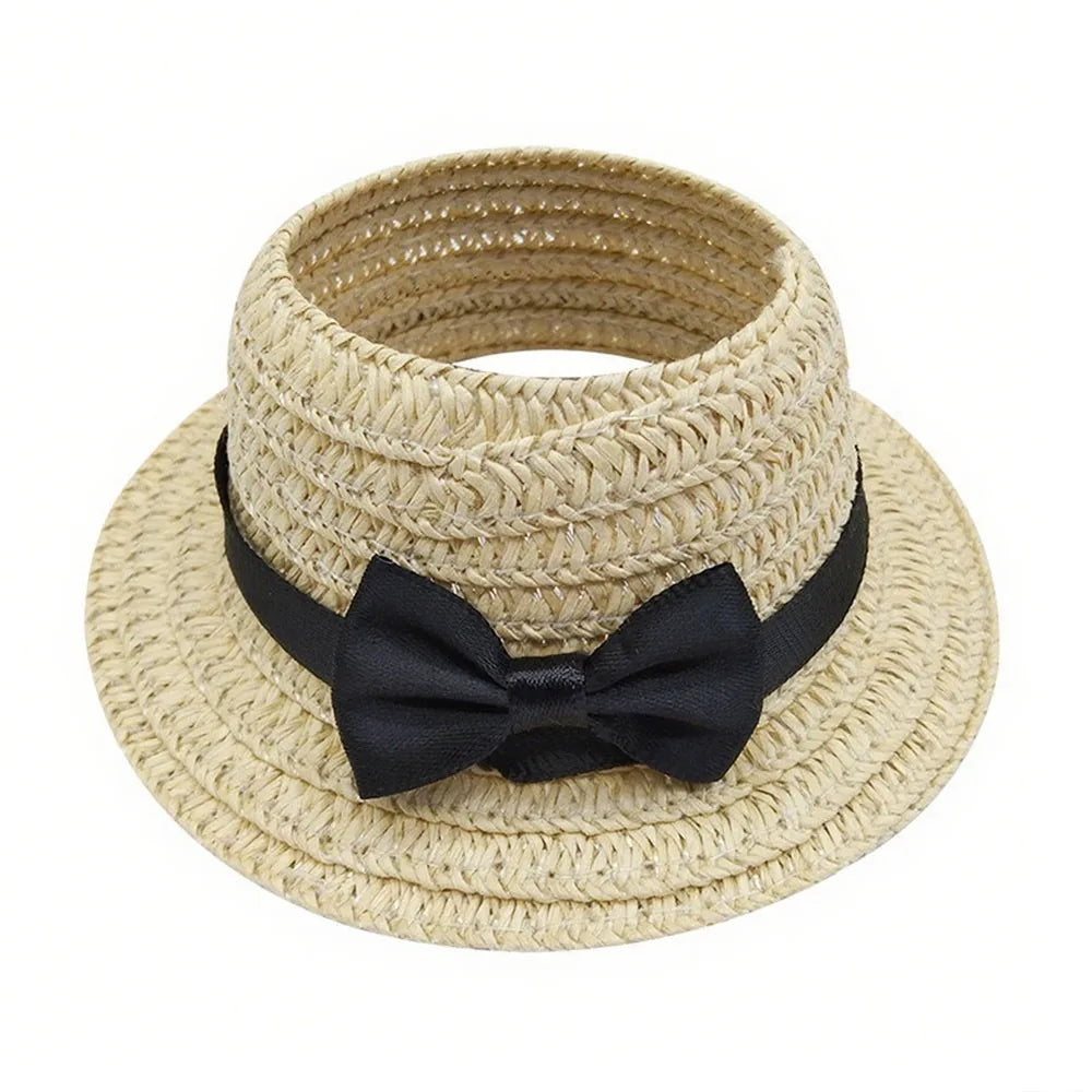 Miniature Straw Doll Hat with Bow – 1/6 Scale 10.5cm Accessory