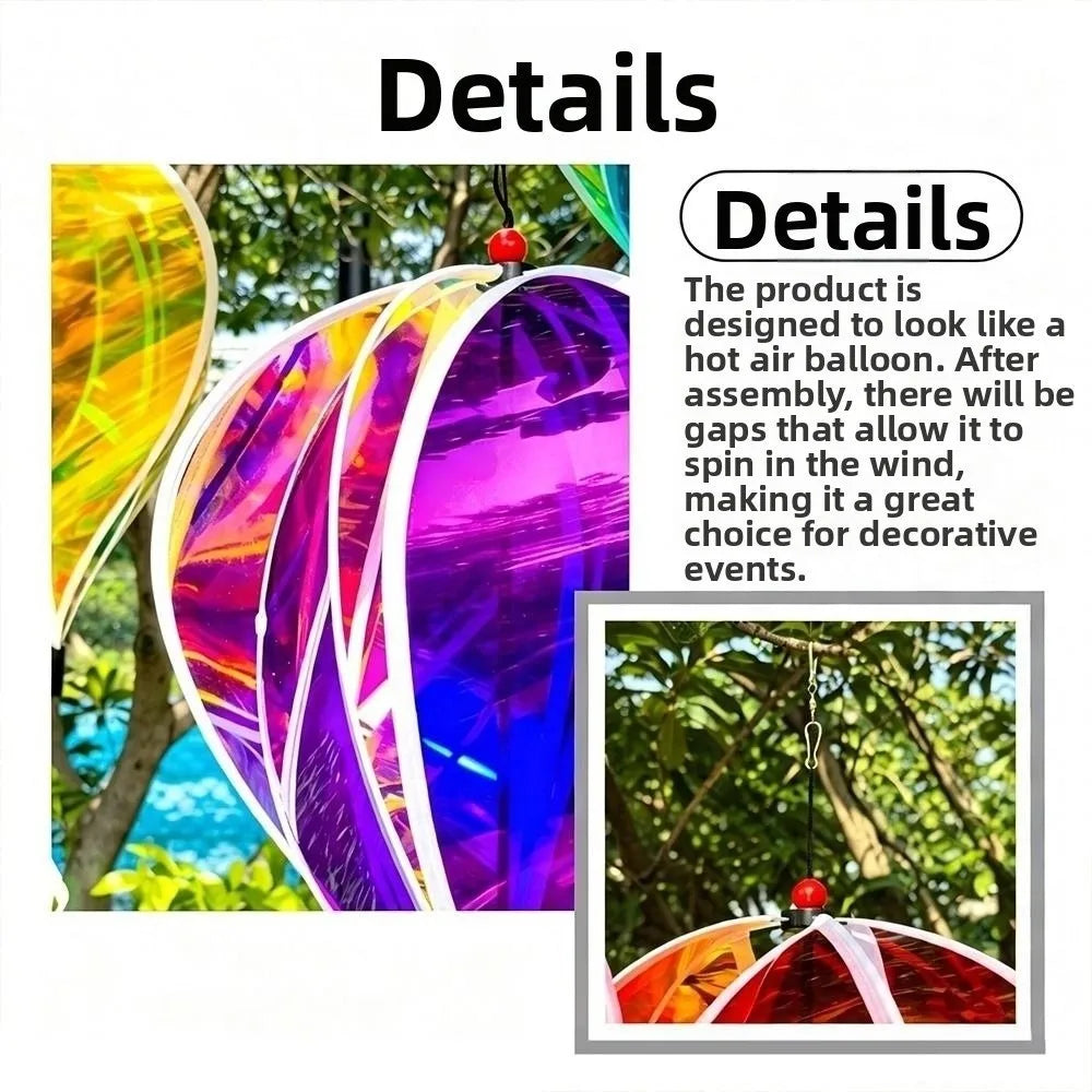 Rainbow Hot Air Balloon Wind Spinner – 36cm Kinetic Garden Decor