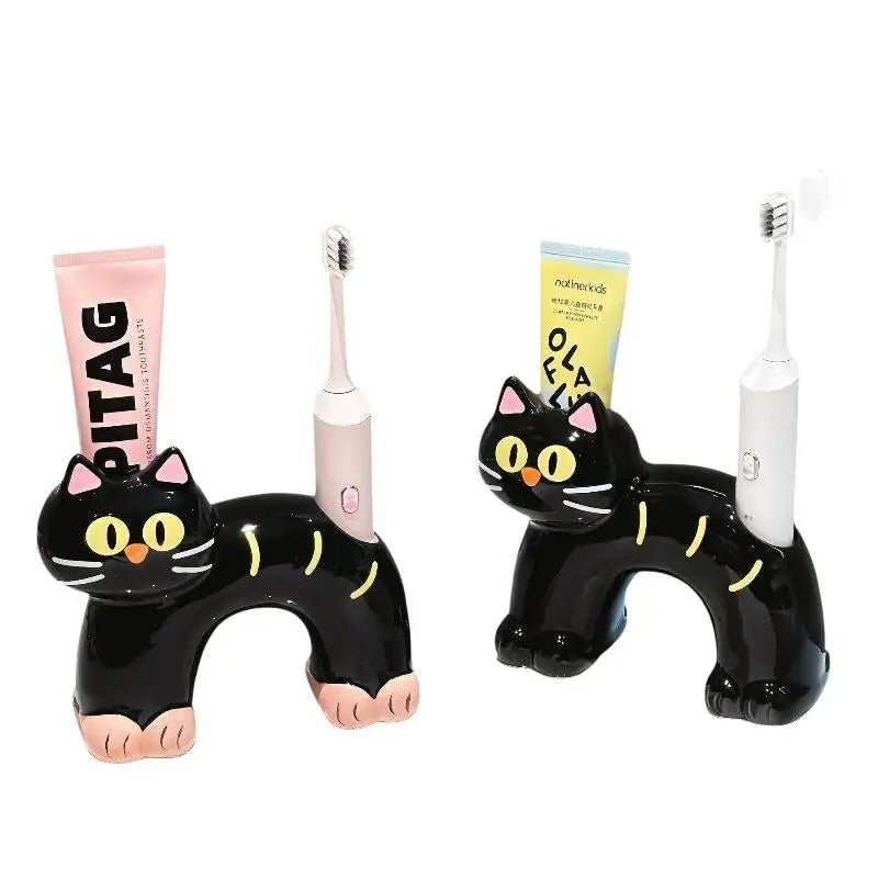 Ceramic Cat Toothbrush Holder – No-Drill Self-Adhesive Rack
