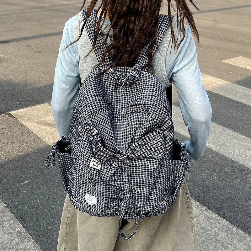 Nixie Korean Plaid Backpack – Large Capacity Lightweight Bag
