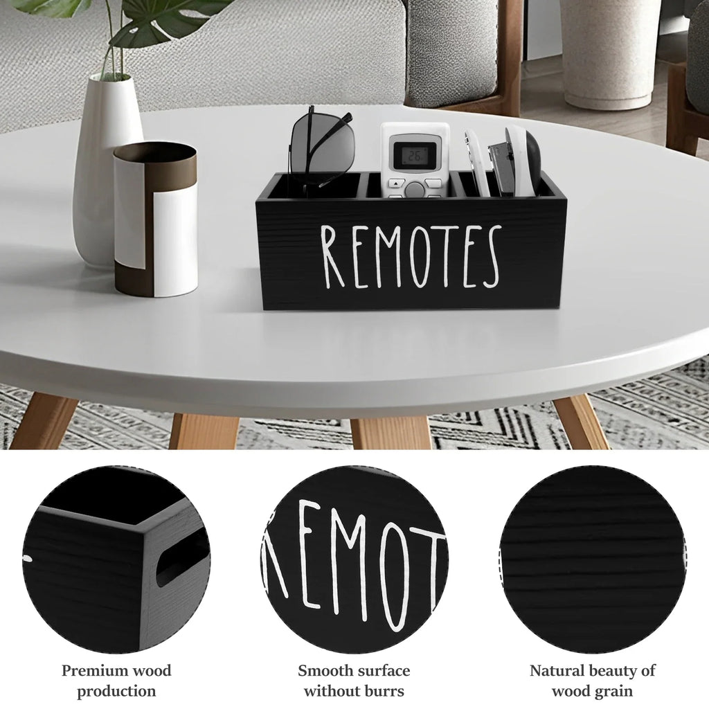 Wooden TV Remote Holder – 3-Compartment Desk Organizer