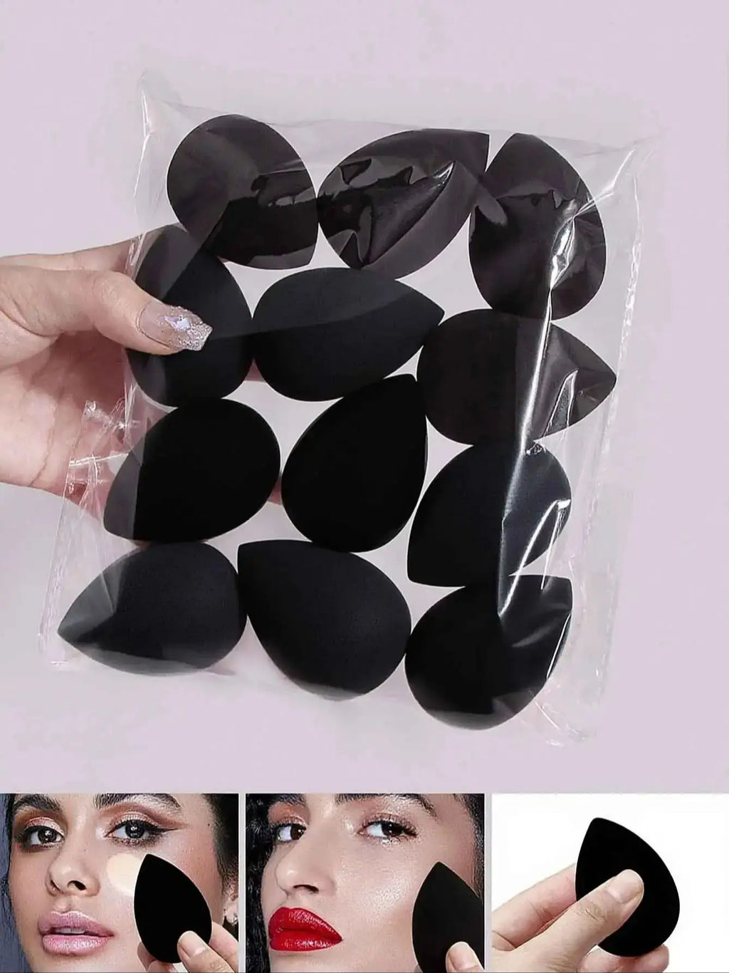 12-Piece Black Beauty Egg Makeup Sponge Set – Dry & Wet