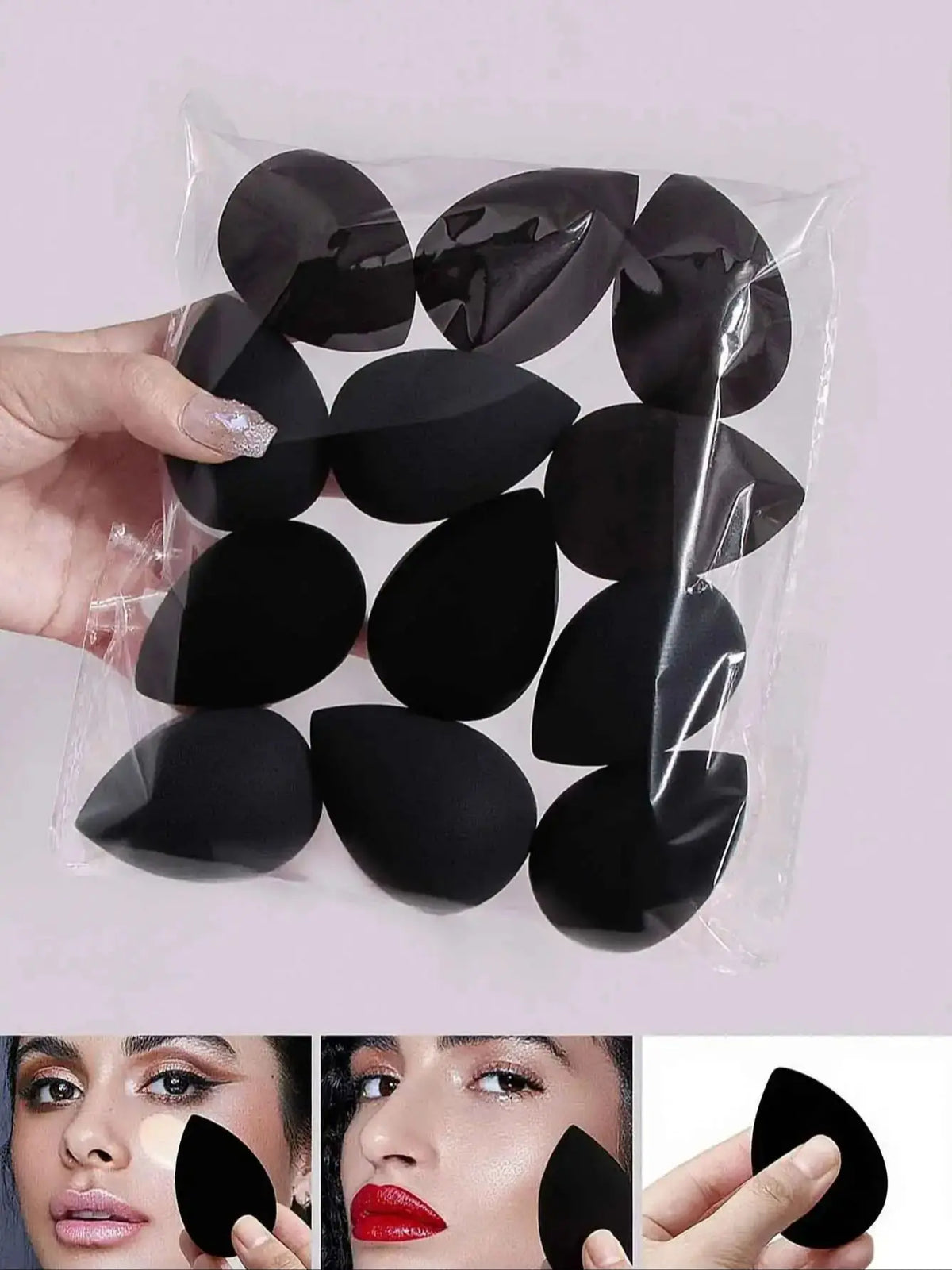 12-Piece Black Beauty Egg Makeup Sponge Set – Dry & Wet