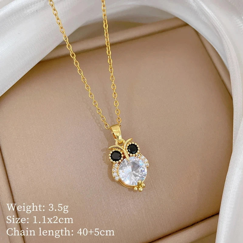 Women's Gold Owl Pendant Necklace – Copper & Stainless Steel