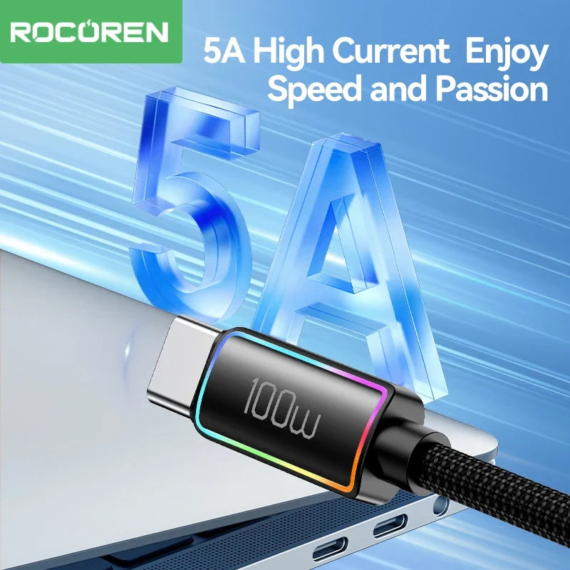 Rocoren 100W USB-C Cable 5A PD 3.1 Fast Charging – Samsung, Mac