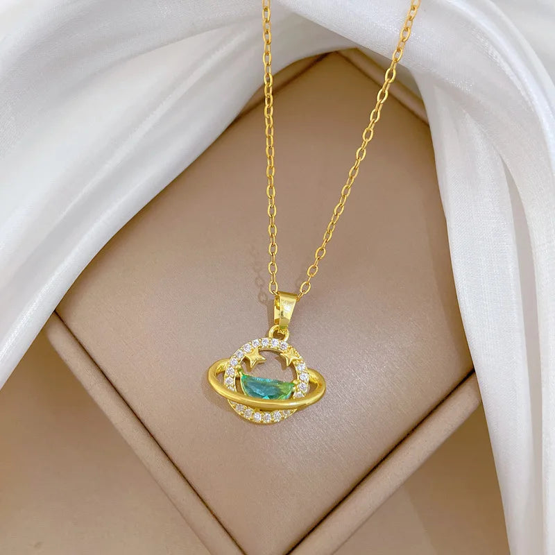 Star Galaxy Pendant Choker Necklace – Gold Stainless Steel
