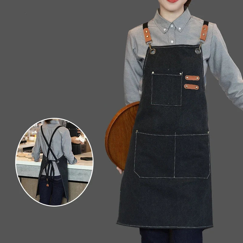 Canvas Apron with Tool Pockets – Oil-Proof Kitchen Apron