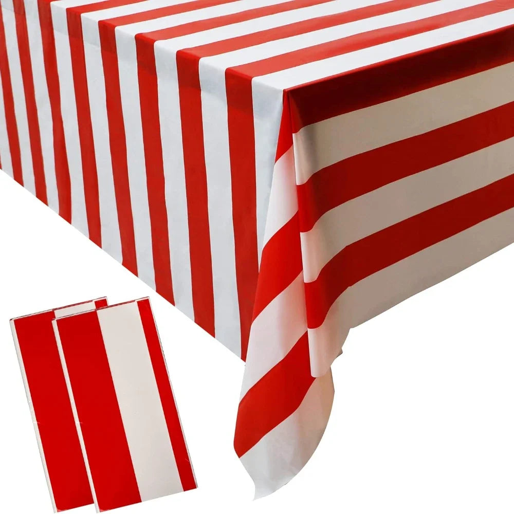 Red & White Striped Tablecloth – Waterproof Carnival Party Cover