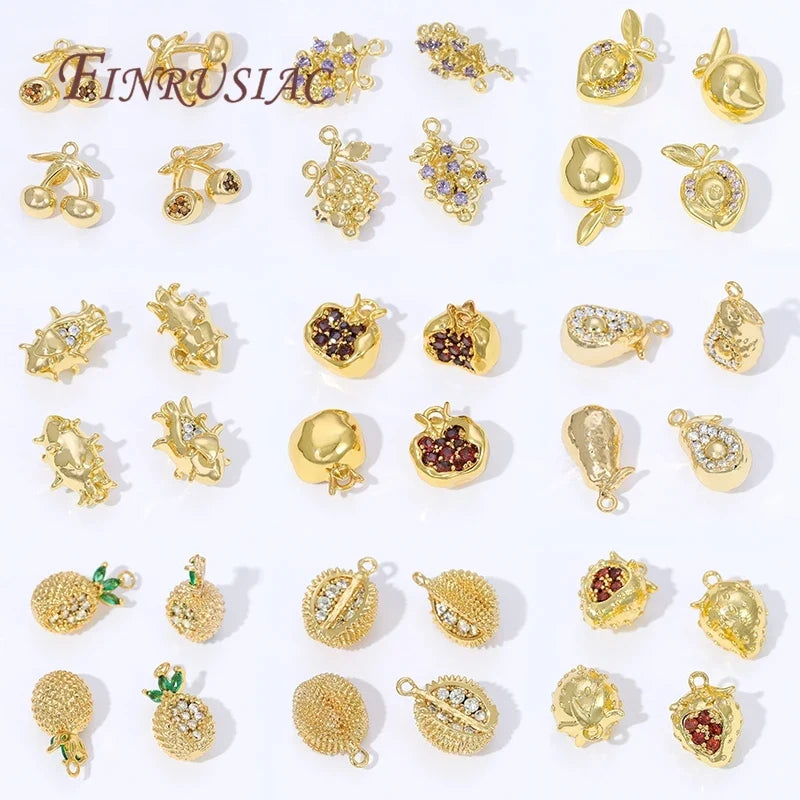 18K Gold Plated Mango & Strawberry Fruit Charms for DIY Jewelry