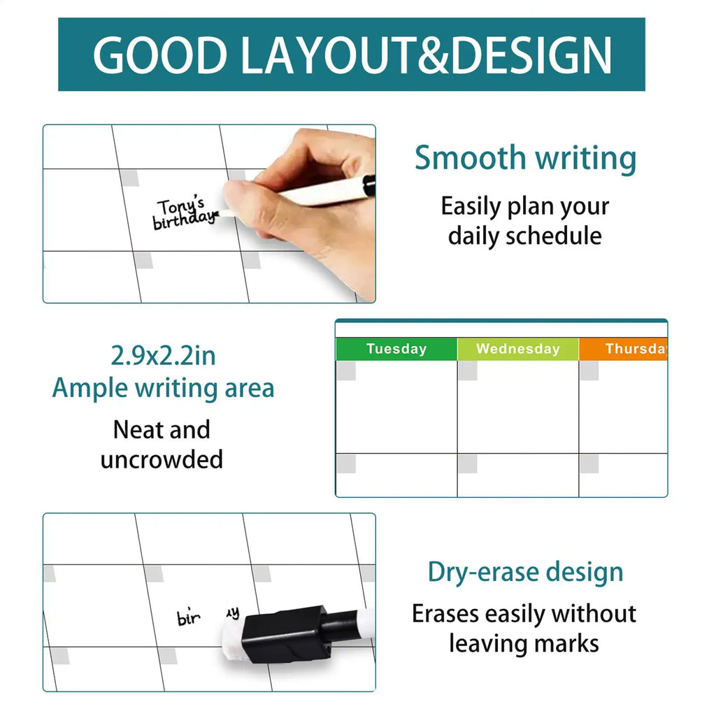 3-Month Dry Erase Wall Calendar – Reusable Undated Planner