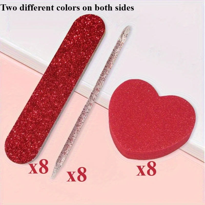 24-Piece Pink Glitter Nail Care Set – Buffer, File & Crystal Stick