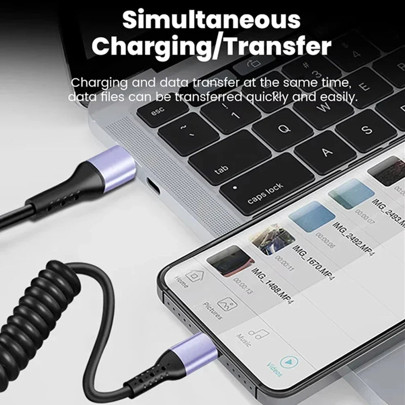 66W USB-C Spring Coil Fast Charging Cable – Type-C, 6A