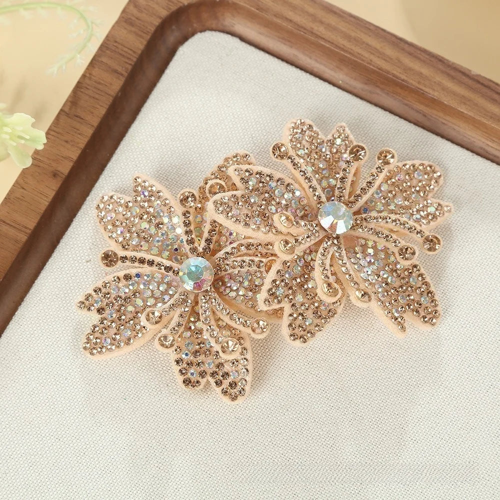 3D Rhinestone Rose Flower Patches – Sew-On Appliqué Pair