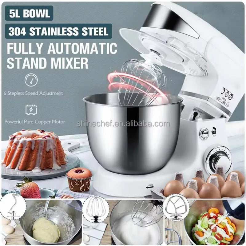 1000W Stand Mixer 5L Bowl – 6 Speed Electric Food Mixer