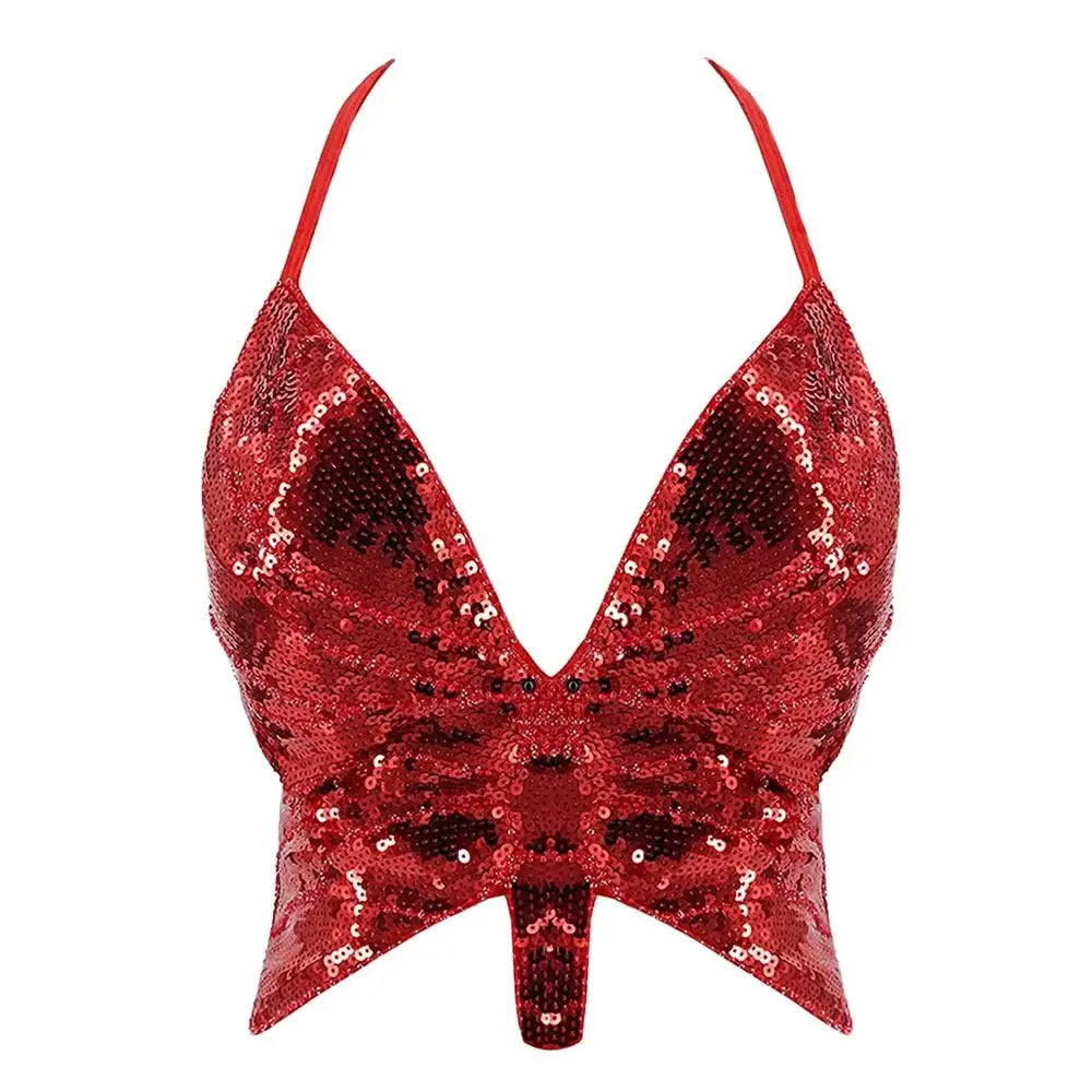 Women's Sparkly Sequin Halter Bra – Belly Dance Crop Top
