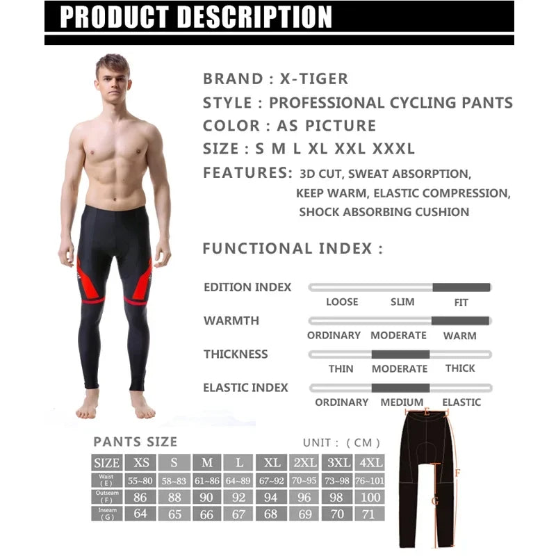 X-Tiger Men's Winter Thermal Cycling Tights | 5D Gel Pad