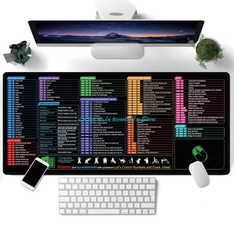 Extended Desk Mat with Keyboard Shortcuts | Large Gaming Mouse Pad