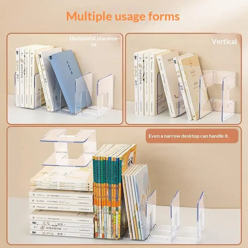 Clear 4-Compartment PVC Desktop Book Organizer Storage Stand