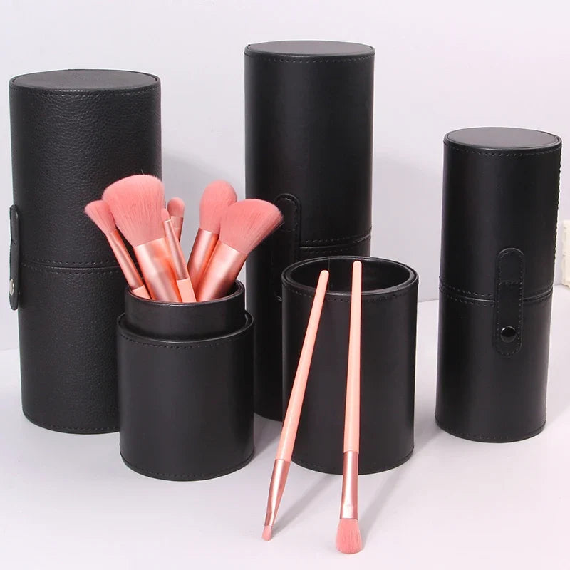 PU Leather Makeup Brush Holder & Desktop Organizer Bucket