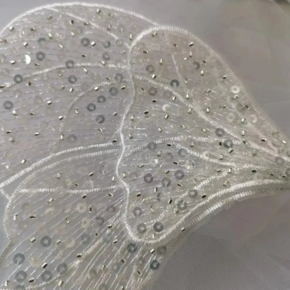 Silvery Bow Lace Patch – Sequin Bead Embroidery Bridal Appliqué