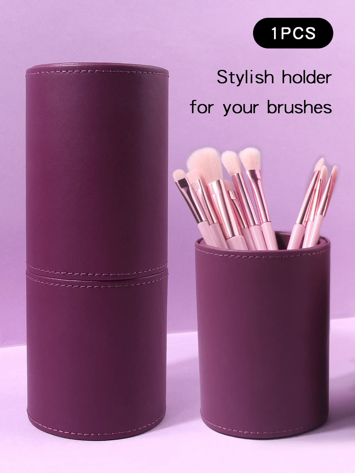 PU Leather Makeup Brush Holder Desktop Cosmetics Storage Bucket