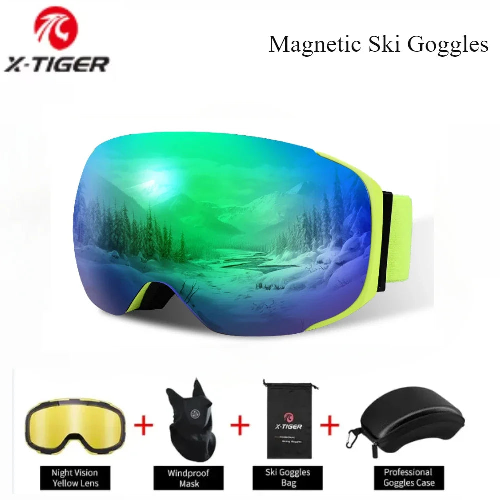 X-TIGER Magnetic Ski Goggles Anti-Fog Double Layer UV400