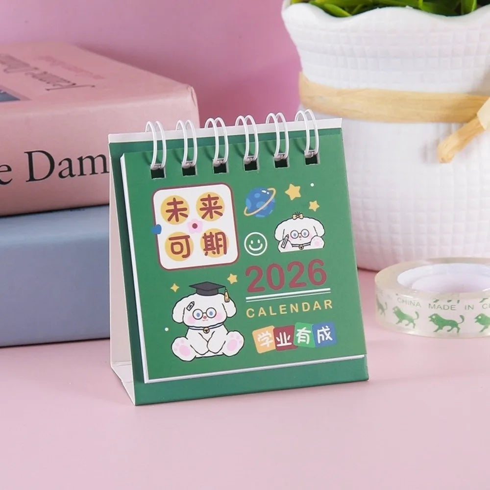 Cute Mini 2026 Desk Calendar Coil Flip Cartoon Daily Planner