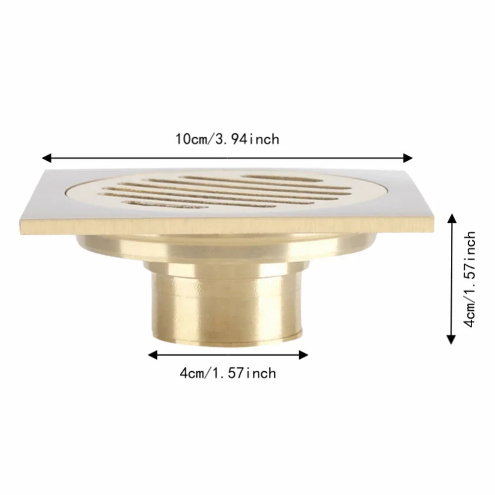 Brass Square Shower Floor Drain Removable Strainer – Gold Finish