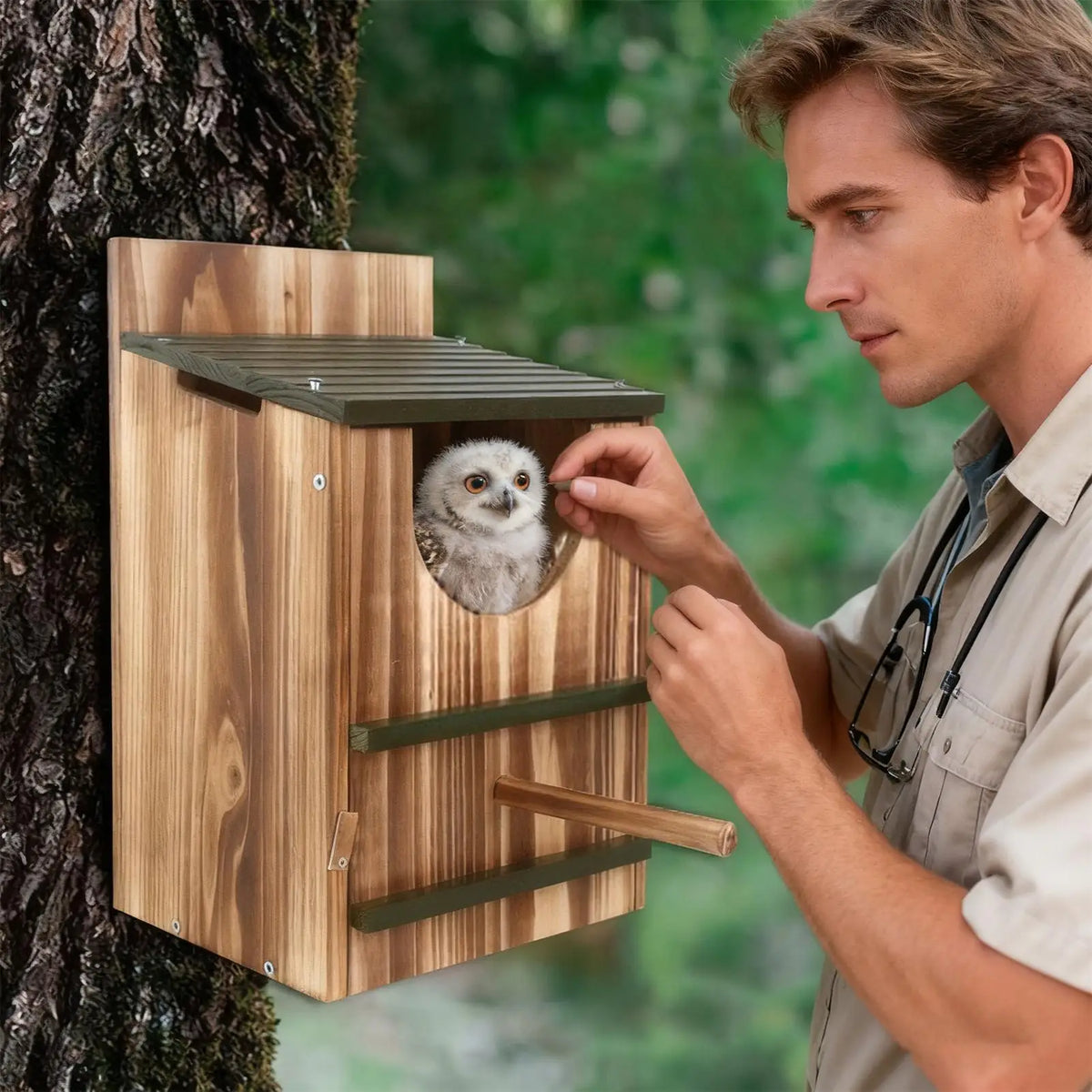 Waterproof Carbonized Wood Owl Nesting Box | Bird & Squirrel House