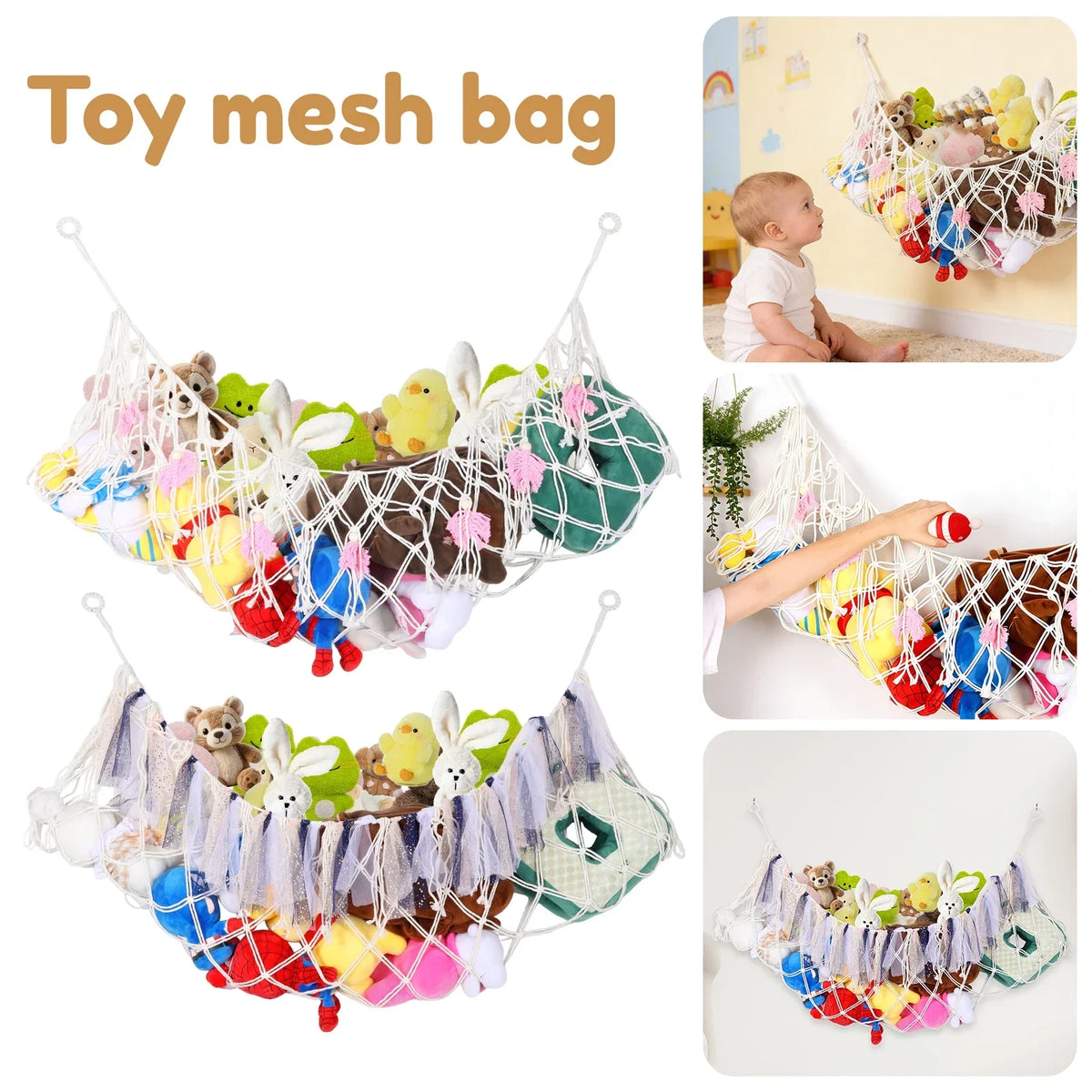 Stuffed Animal Hammock Net – Cotton Rope Toy Organizer