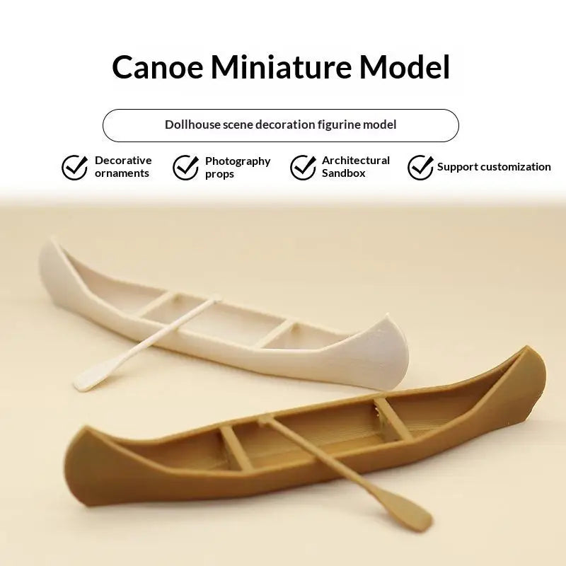 Miniature Canoe Boat Model Figurine Desktop Dollhouse Ornament