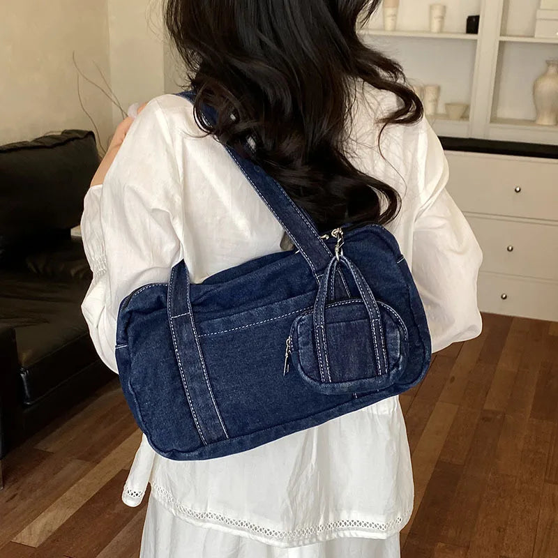 Women's Large Capacity Denim Shoulder Tote Bag | Casual Commuter