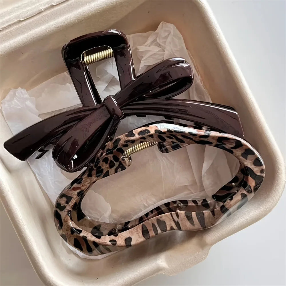 Large Leopard Bow Hair Claw Clip for Thick Hair – Vintage Style