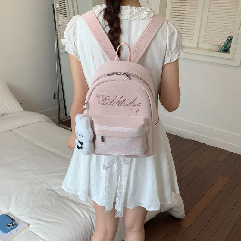 Sweet Lace Bow Polka Dot Women's Backpack – Lightweight