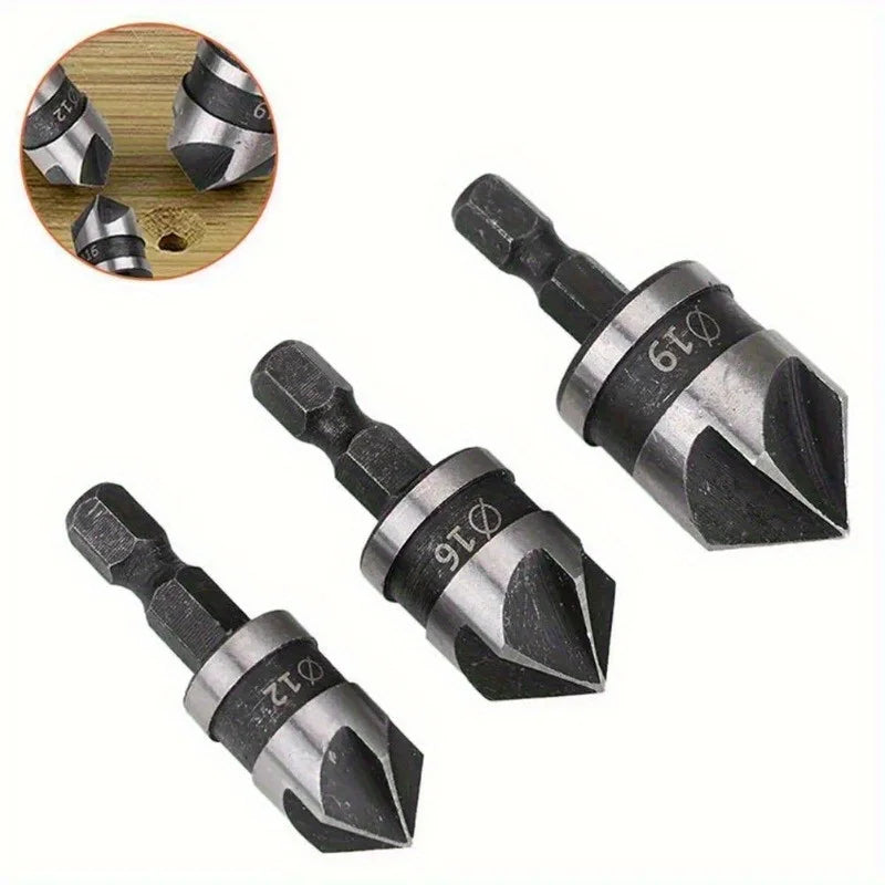 HSS 3-Flute Deburring Drill Bit Set 5-Pack | Hex Handle 3–19mm