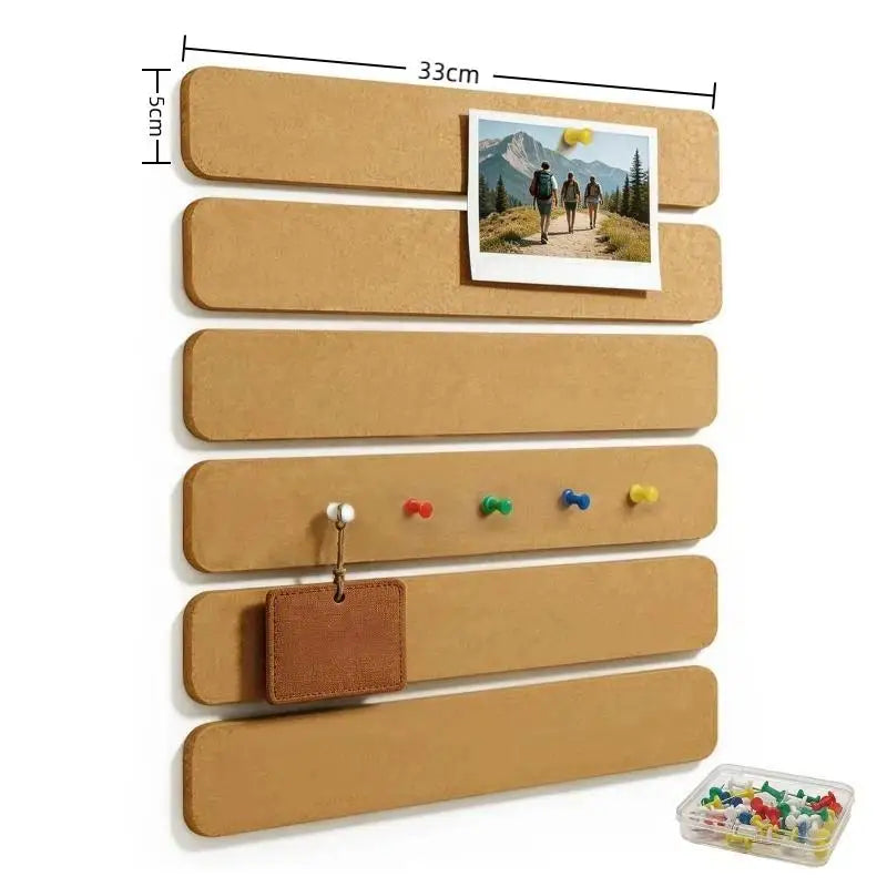 Self-Adhesive Cork Board Strip No-Drill Wall Organizer 33×5cm