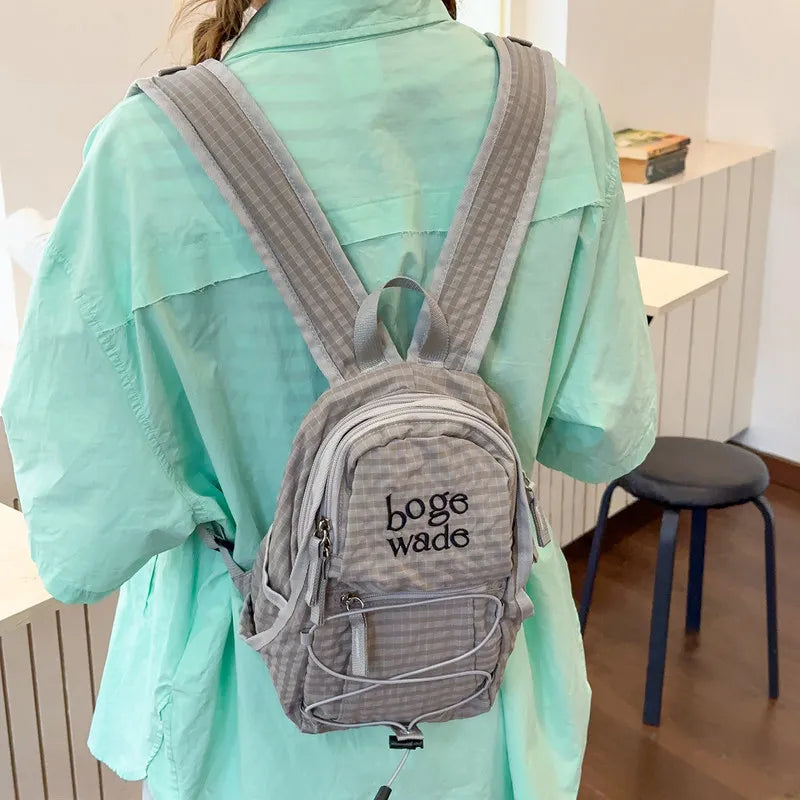 Korean Plaid Nylon Mini Backpack – Small Travel & Hiking Bag