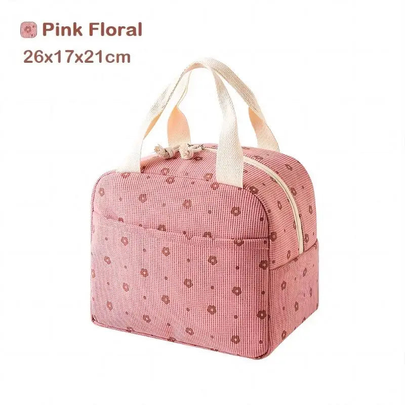 Vintage Corduroy Insulated Lunch Bag – Floral & Plaid