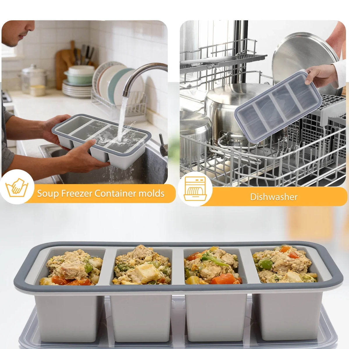 Silicone Freezer Mold with Lid – 2/4 Grid Food Tray 2-Pack