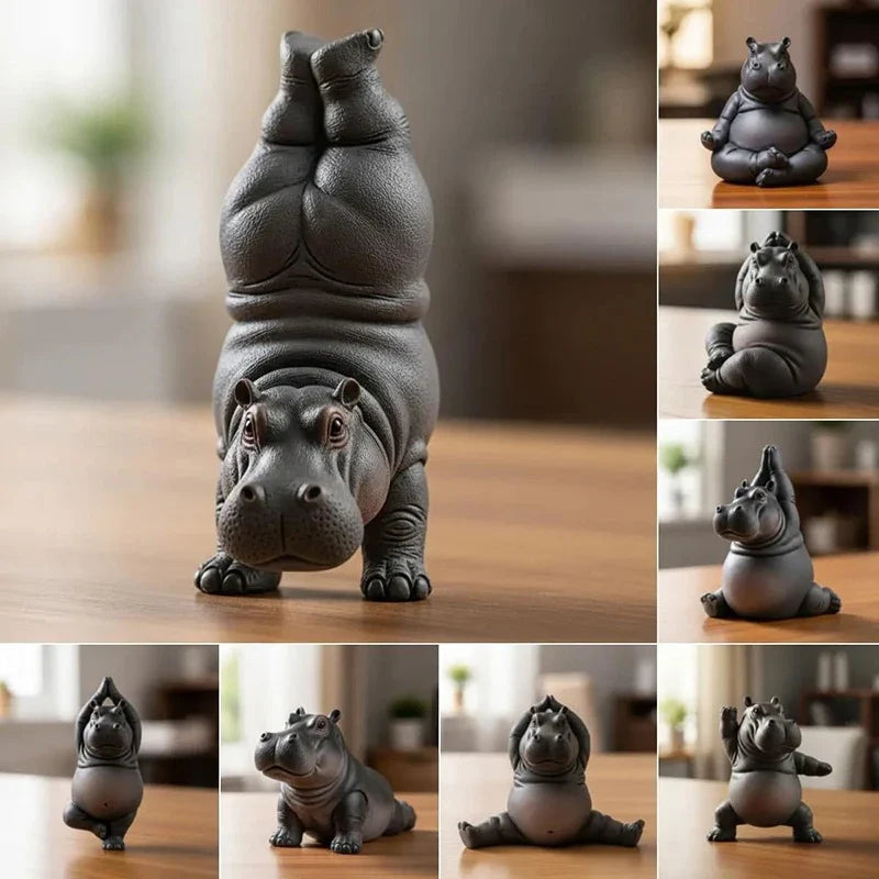 Yoga Hippo Statue – Handcrafted Resin Hippopotamus Figurine