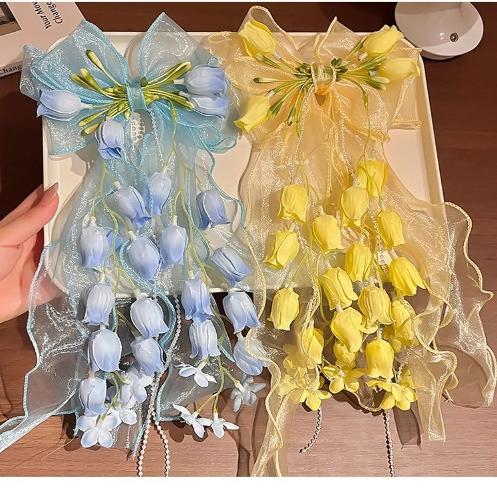 Large Bow Ribbon Hair Clip DIY Tassel Barrette for Girls