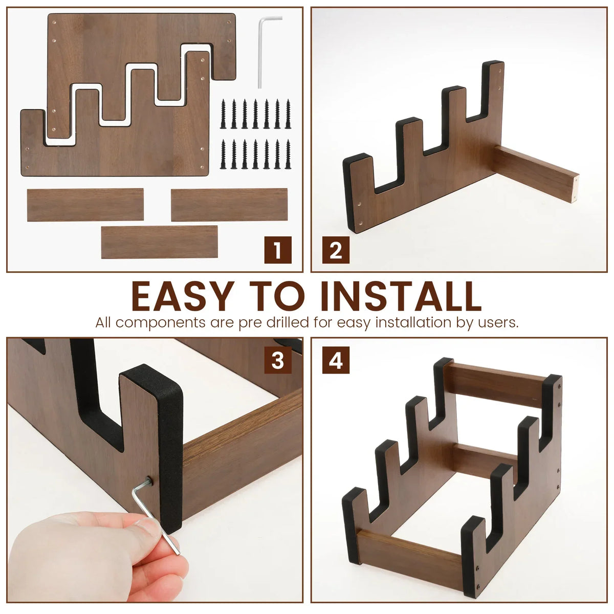 Willstar 3-Guitar Plywood Stand – Non-Slip Electric Bass Rack