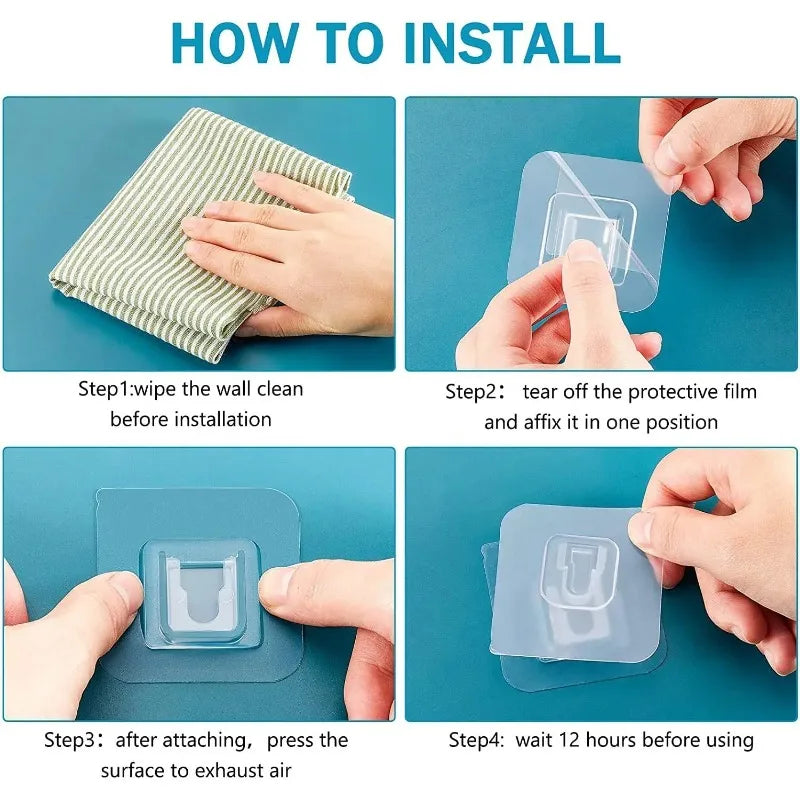 10 Pairs Transparent Double-Sided Adhesive Wall Hooks | No Drill
