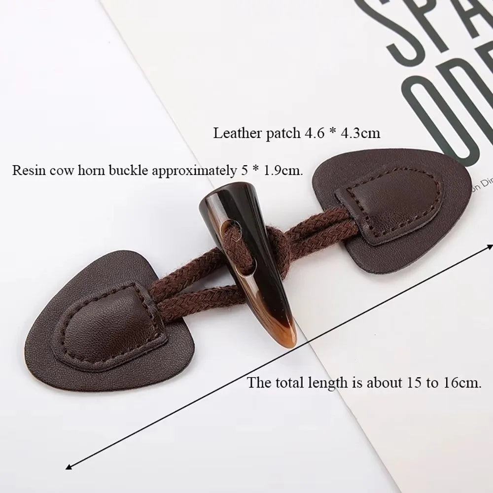 Vintage Horn Buckle PU Leather Sew-On Buttons for Coats & Bags