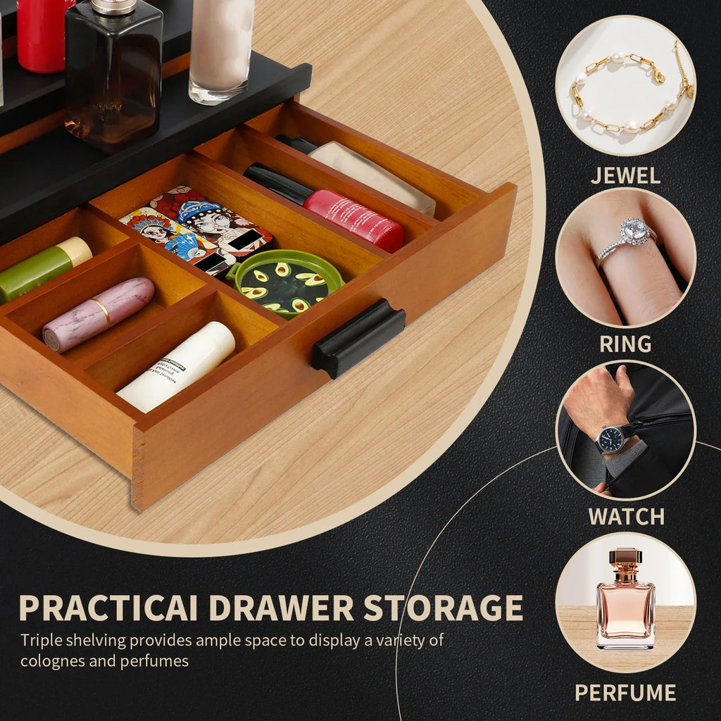 3-Tier Wood Cologne & Perfume Organizer Stand with Drawer