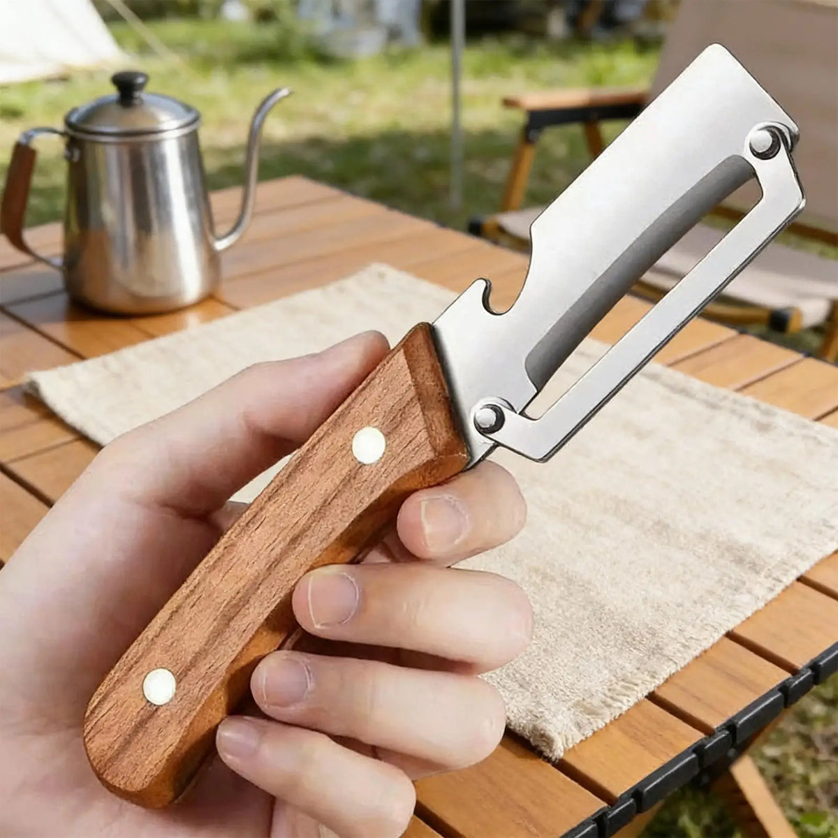 Wooden Handle Fruit & Vegetable Peeler with Bottle Opener