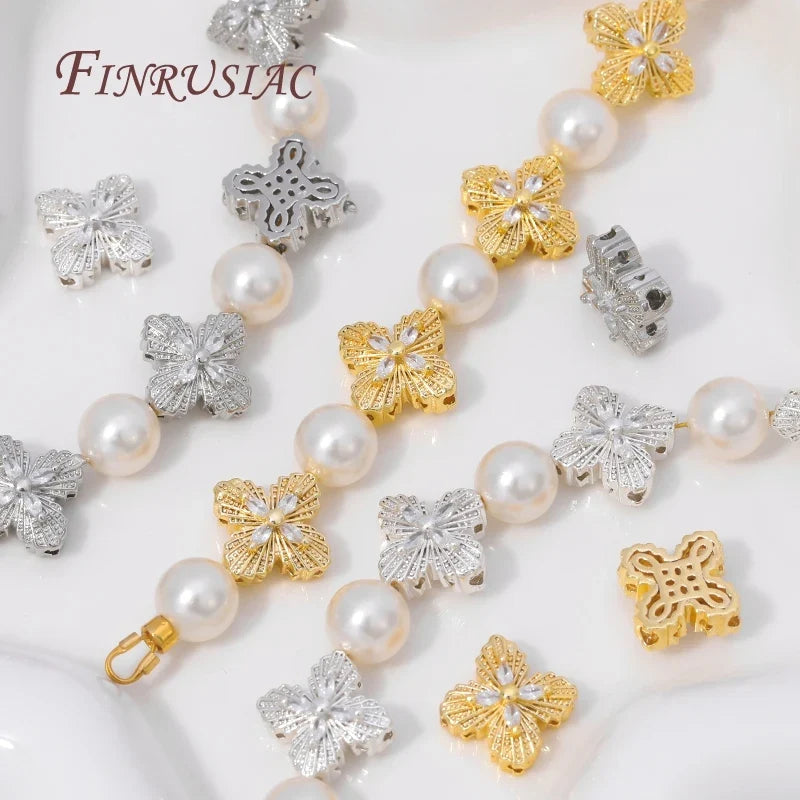 18K Gold Plated Zircon Flower Beads – DIY Jewelry Making