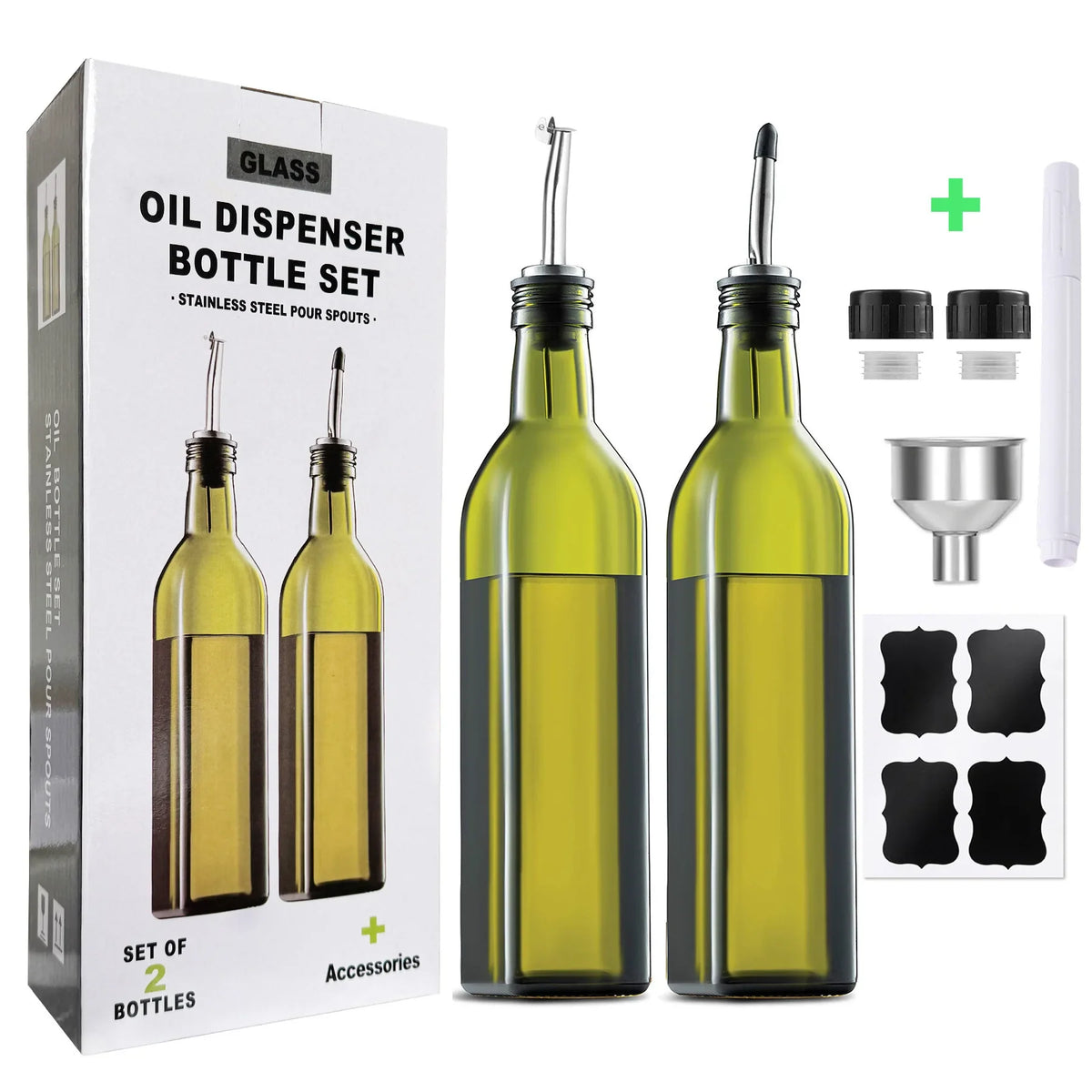 Glass Oil & Vinegar Dispenser 500ml – Leakproof Pour Spout