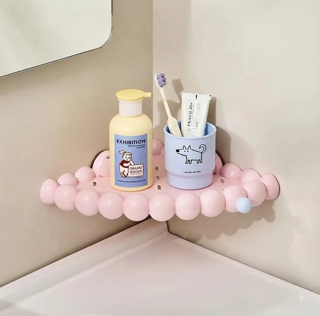 Suction Cup Bathroom Corner Shelf with Drain Holes & Hooks